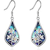 Sterling Silver Daisy/Lily/Sunflower/Violet Earrings Flower Dangle Earrings Jewelry Graduation Gifts for Women