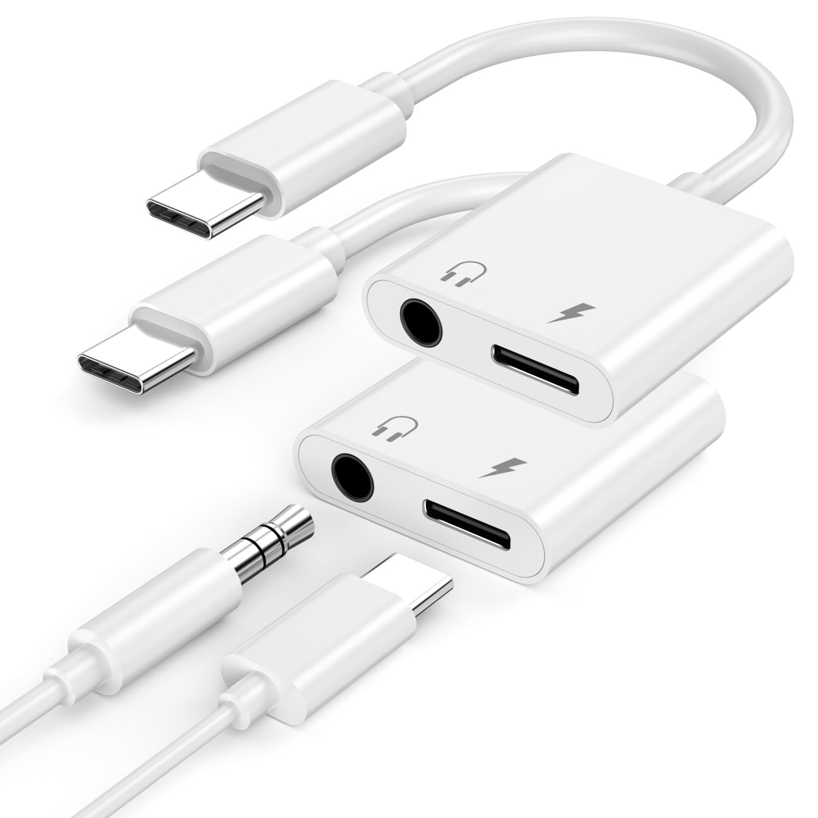 [Apple MFi Certified] iPhone 17 16 15 Headphones Adapter, 2 Pack USB Type C to 3.5mm Aux Audio Headphone and Charger Dongle Adapter for iPhone 17 16 15 Pro Max, Galaxy S25 S24 S23, Pixel 9 8 7
