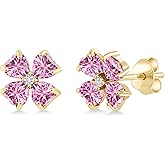 Gem Stone King 18K Yellow Gold Plated Silver Pink Moissanite and White Lab Grown Diamond Earrings For Women | 2.03 Cttw | Gemstone | Heart Shape 4MM