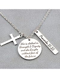 MEMGIFT - Colgante de cruz con versículo bíblico cristiano, colgante de oración, joyería religiosa de fe para mujer