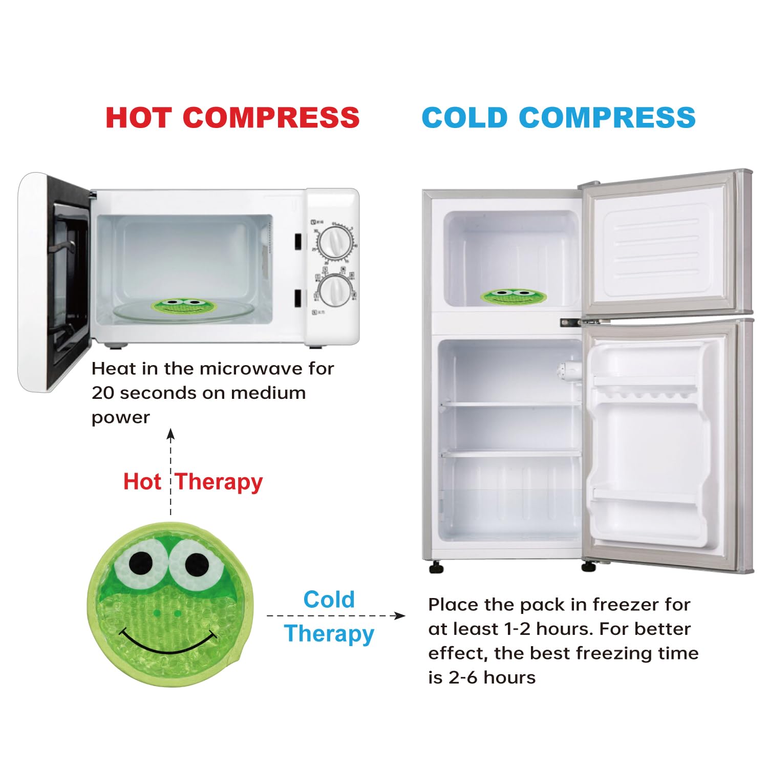 Large Kids Boo Boo Ice Pack,2 Packs Cute Heat Cold Gel Beads Packs for Kid's Fever,Pain Relief,Wisdom Teeth,First Aid and Neck, Head, Arms, Legs Injuries.