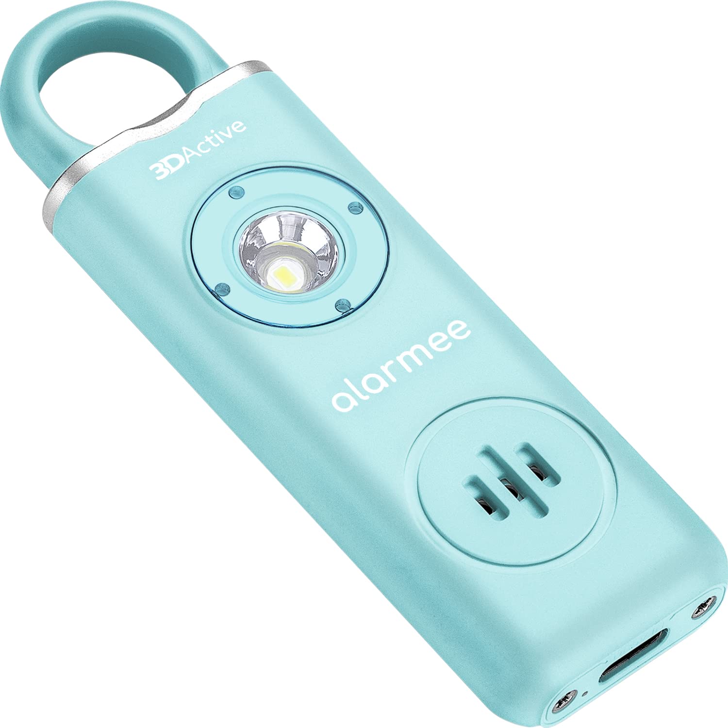3DActive Alarmee Rechargeable Personal Safety Alarm for Women, Teens & Elderly, Pocket Size 130dB Loud Siren with LED Light - Aqua