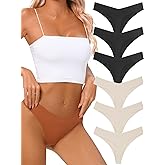 tichers Seamless Thongs for Women No Show Thong V-waisted Stretch Breathable Sexy Panties Underwear 6 Pack