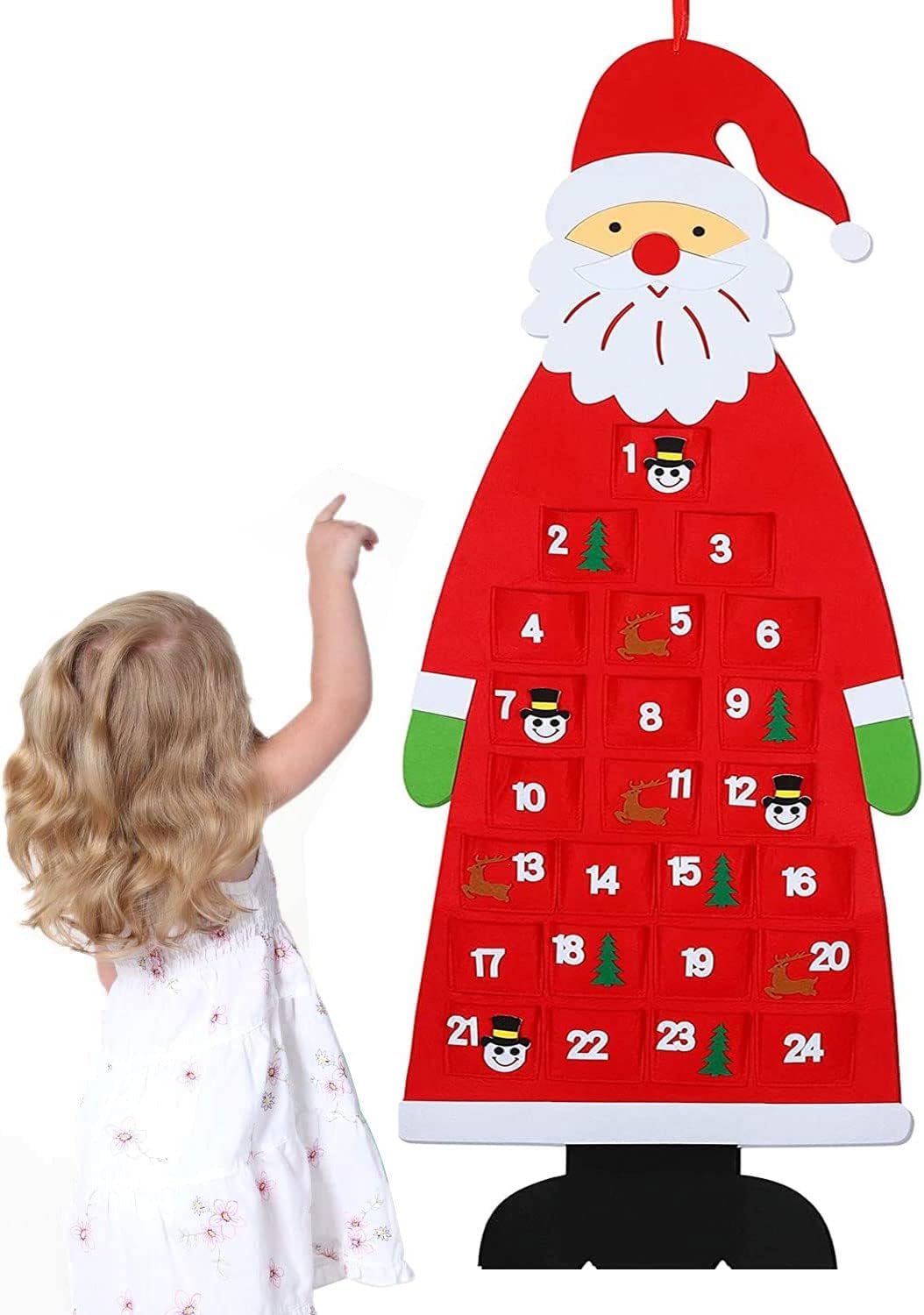 Advent Calendar 2025, 3.75ft Wall Santa Advent Calendar with Pockets 24 Days Reusable Christmas Countdown Calendar Hanging Xmas Decorations (Red)