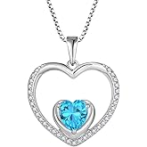 FJ Heart Pendant Necklace 925 Sterling Silver Birthstone Jewelry for Women
