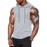 Babioboa Men's Workout Hooded Tank Tops Sports Training Sleeveless Gym Hoodies Bodybuilding Cut Off Muscle Shirts