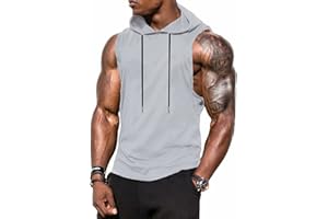 Babioboa Men's Workout Hooded Tank Tops Sports Training Sleeveless Gym Hoodies Bodybuilding Cut Off Muscle Shirts