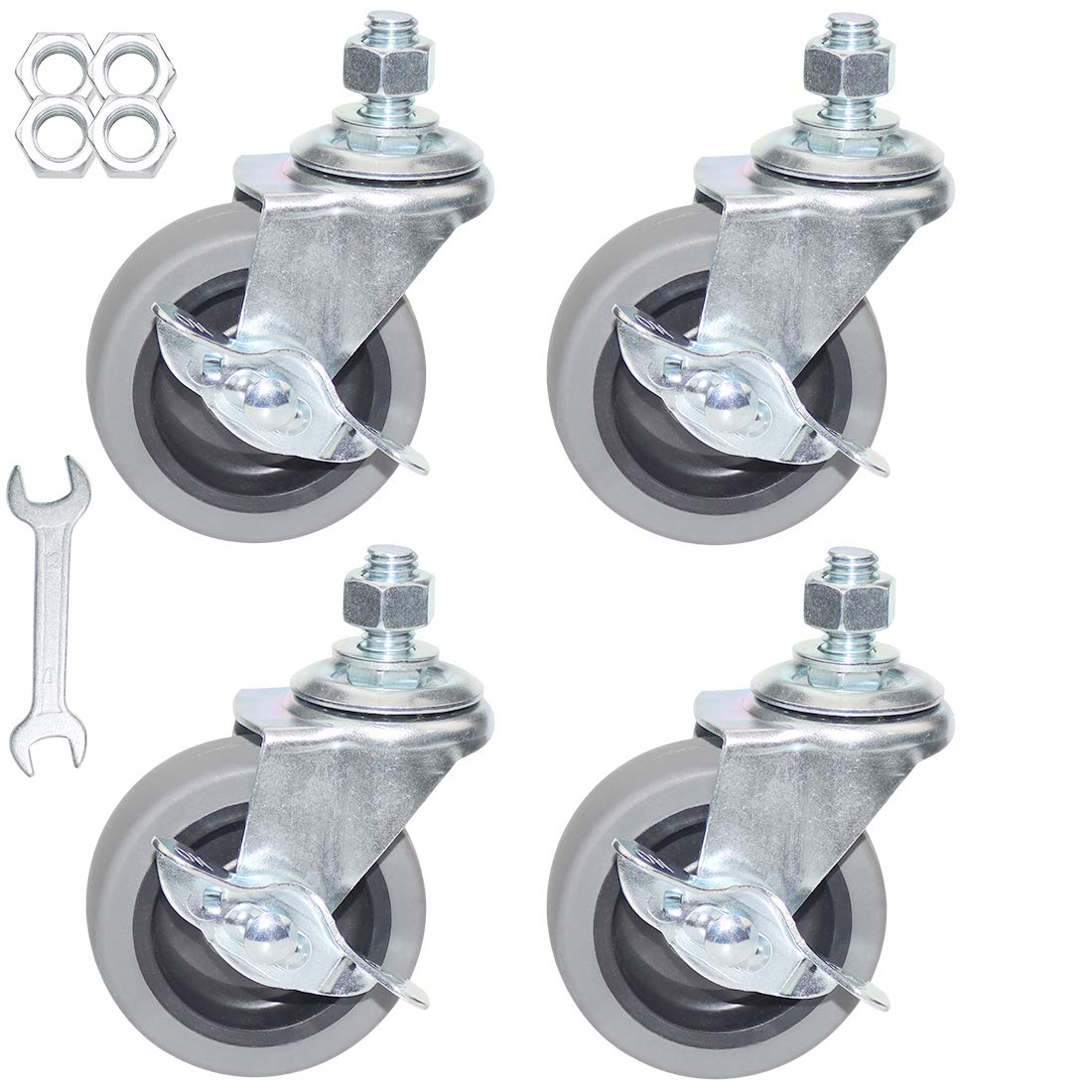 Caster Wheels, 3 Inch Heavy Duty Casters Threaded Stem Casters No Noise