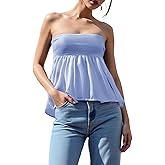 MOBJVIY Women's Y2k Summer Tube Top Strapless Babydoll Shirts Flared Hem Peplum Going Out Bandeau Tops