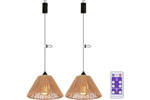 ECOGEHEN 2X Battery Operated Pendant Light Outdoor Chandelier for Gazebo Hanging Lamp with LED Bulbs Rattan Shade Lantern for Porch Patio Backyard Bedroom Kitchen Decor Powered by 4*AA Batteries