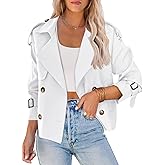 Saodimallsu Women Crop Double Breasted Trench Coat Raglan Sleeve Work Office Cropped Jacket With Pockets