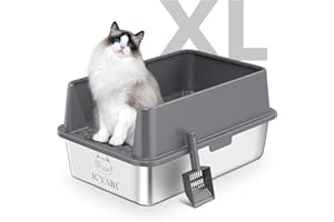 ICYAIR Stainless Steel Cat Litter Box with High Sides Lid, Extra Large XL Litter Box for Big Cats,Enclosed Metal Kitty Litter Box with Anti-Leakage Enclosure, Non-Stick, Odorless,Scoop Included (Dark Grey)…