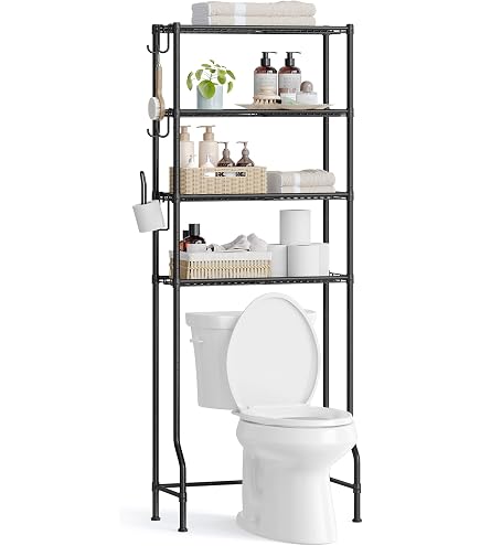 Estante Para Inodoro Ejoyous De 3 Bandejas De Hierro, Blanco, 56x25x151 Cm, Con 2 Ganchos, Para Toallas Y Artículos De Baño O Lavandería