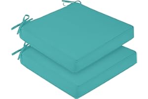 downluxe Waterproof Outdoor Chair Cushions Set of 2, 19" x 19" x 3" Patio Chair Cushion with Non-Slip Ties & Handle, Square Outdoor Cushion for Patio Furniture with Removable Cover, Teal