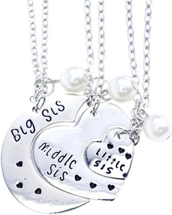 BlingYou reg;Big Sis Middle Sis Little Sis Jewellery Necklace Set 3 Pieces，Best Friend Necklaces Sister Jewellery,BFF Necklace Little Girls Kids Friendship Jewellery