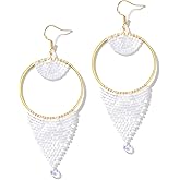 Tobyan Handmade Mermaid Beaded Dangle Earrings, Statement Cat Eye Glass Seed Beads, Summer Beach Earrings for Women