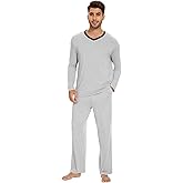 WiWi Men's Viscose from Bamboo Pajama Sets Long Sleeve Top and Pants Sleepwear Comfy Lightweight Loungewear Set S-XXL