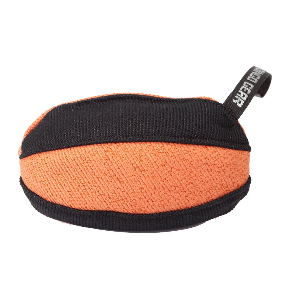 DINGO GEAR Professional Tug Toy Strong Handle for Heavy Duty Training IGP Dog Sports Play Hand Sewn French Material Dog Rugby Ball 22 x 13 cm - Black and Orange S02785