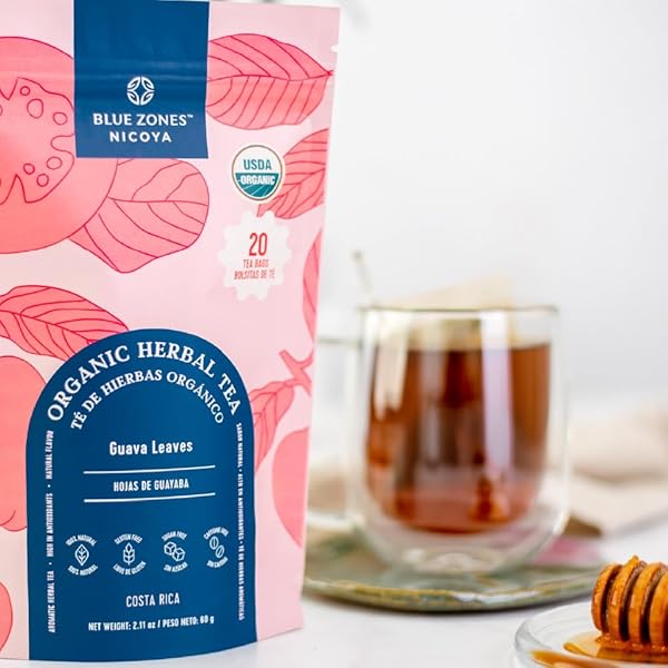 BLUE ZONES NICOYA – GUAVA LEAF FLAVORED TEA BAGS – 100% NATURAL, AND REFRESHING – HIGH MICRONUTRIENTS – GLUTEN, CAFFEINE, SUGAR-FREE – PACK OF 20 (2.11 OZ/ 60 G)