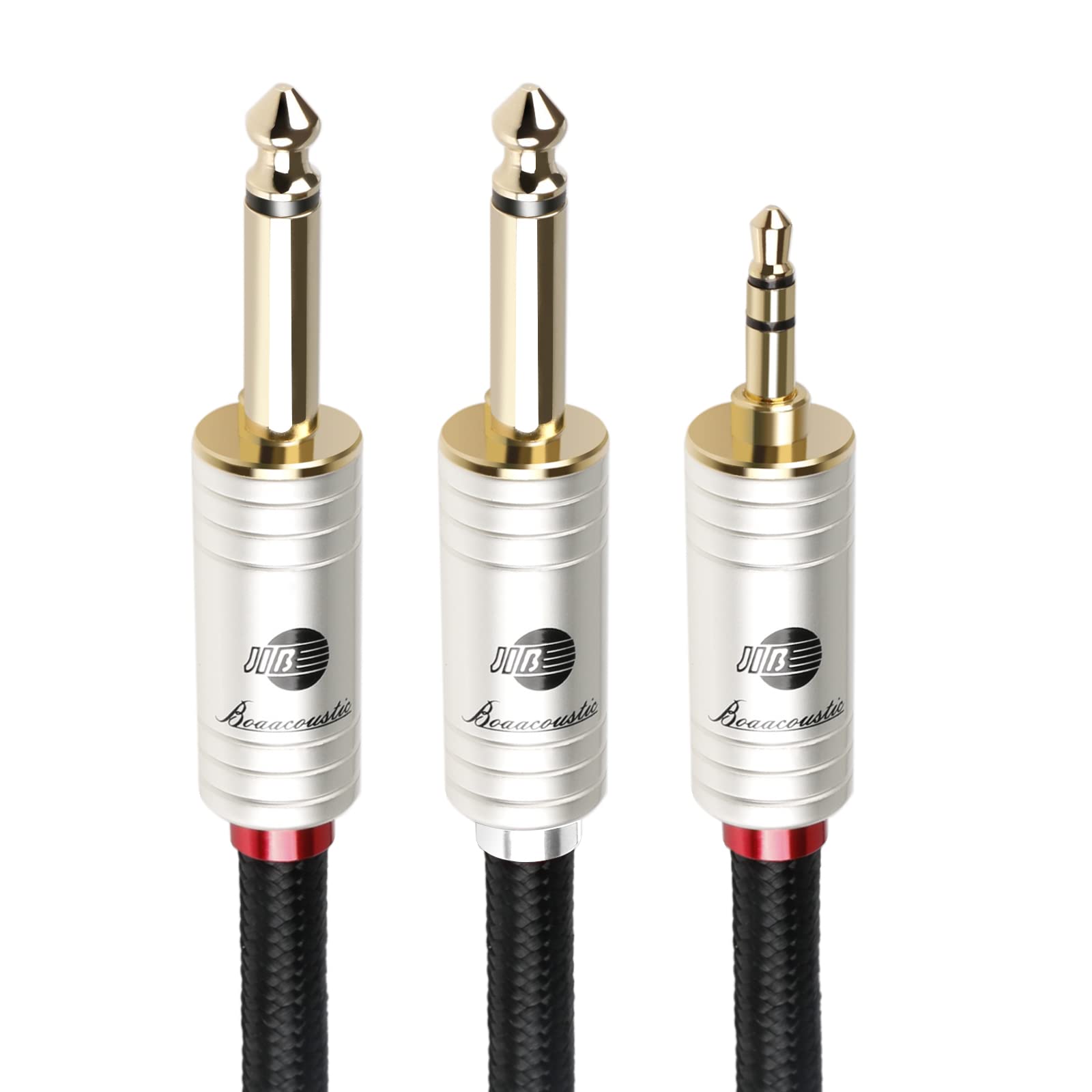 BOAACOUSTIC JIB Audiophile HI-FI 3.5mm to 6.35mm Audio Cable 1/8'' Stereo TRS to Dual 1/4”Mono TRS Jack Y Splitter Adapter Instrument Cable for Mixer, Guitar, Amplifier, Audio Recorder 3.2ft/1m