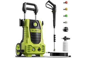 FLAWNT Electric Pressure Washer, 26 FT Hose Pressure Cleaner 2030 PSI with 4 Nozzles Tips,Surface Cleaning with Upgraded Swivel Joint for Car/Fences/Patios/Daily Needed-Green