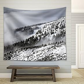 Snow Covered Pine Tree Forest - Fabric Wall Tapestry Home Decor - 51x60 inches