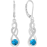 Aprila Turquoise Earrings 925 Sterling Silver Leverback Drop Dangle Earrings 5A Cubic Zirconia Jewelry for Women