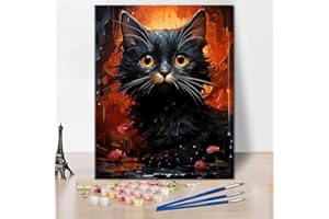 REBOTIPY Paint by Numbers Black Kitten, Colored Animal Paint by Numbers Adults, Adults' Paint-by-number Kits With Brushes and Pigment,Oil Painting Art Crafts for Wall Decoration,16x20 inch (Frameless)