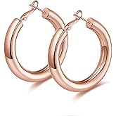 wowshow Gold Hoop Earrings for Women Chunky Hoops 14K Gold Plated Thick Hollow Tube Lightweight Earrings for Mother Birthday Gifts 20/25/30/40/50MM