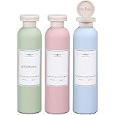 ASEVAT 8.8oz 3Pcs Plastic Refillable Travel Shampoo and Conditioner Bottles Refillable Travel Bottle with Flip Cap Plastic Shampoo and Conditioner Bottles