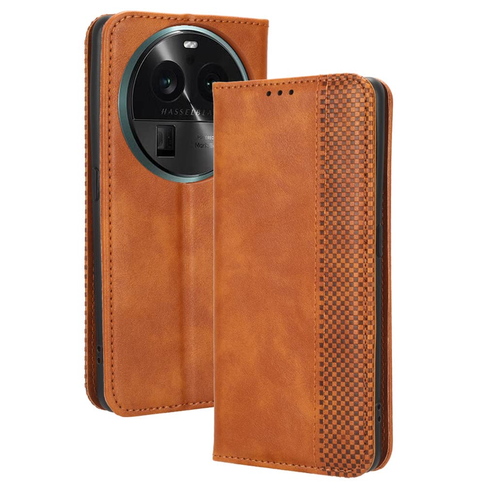 OPPO Find X6 Pro Case [Wallet Case] [Kickstand] [Card Slots] [Magnetic Flip Cover] Compatible with OPPO Find X6 Pro Smartphone(Brown)