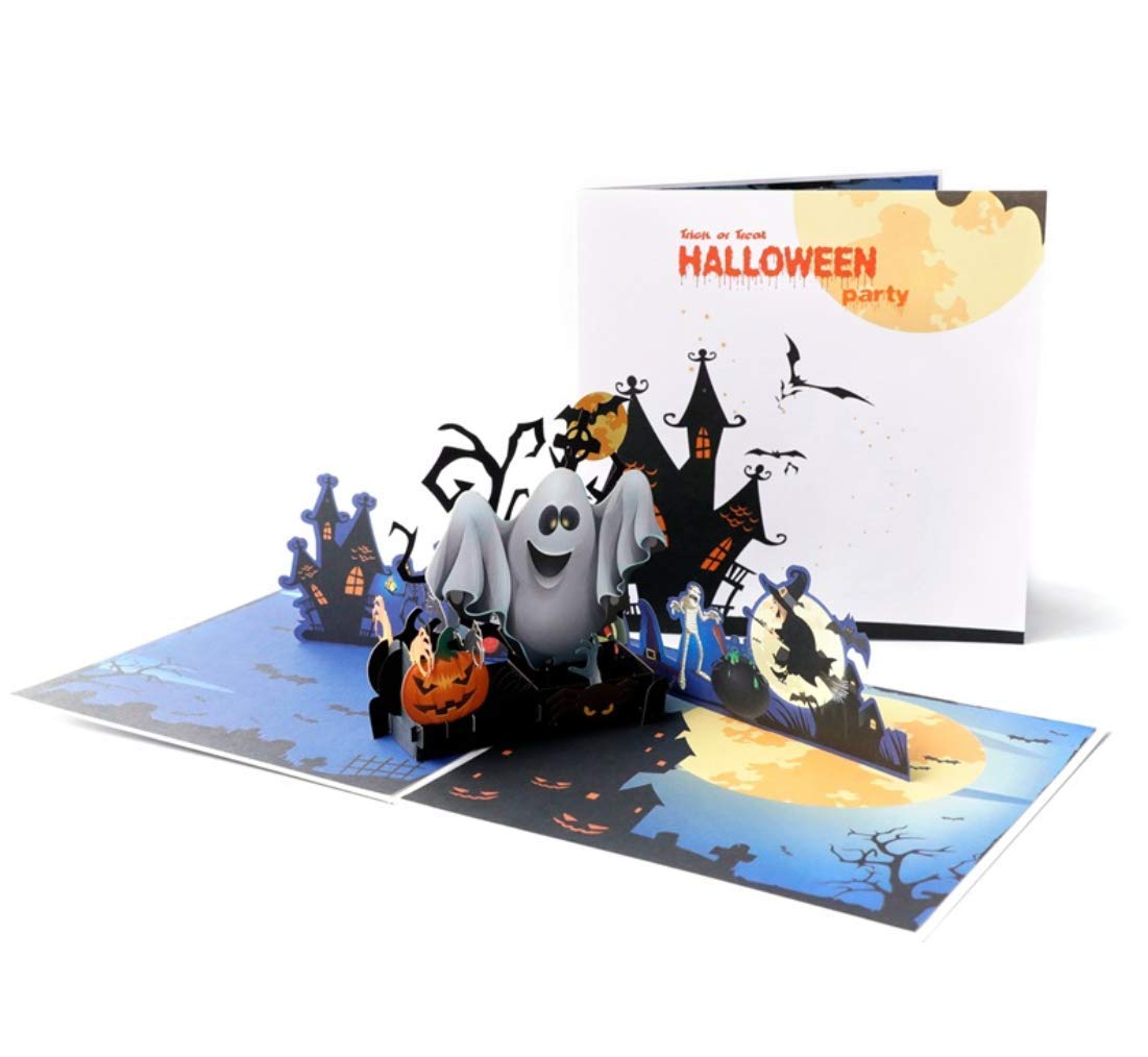 Halloween Pop Up Card, 3D Ghost and Pumpkin Handmade Folded Card with Envelope — image 1
