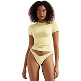 SUUKSESS Women Double Lined Fitted Basic Tee Crew Neck Short Sleeve Y2K Crop Top