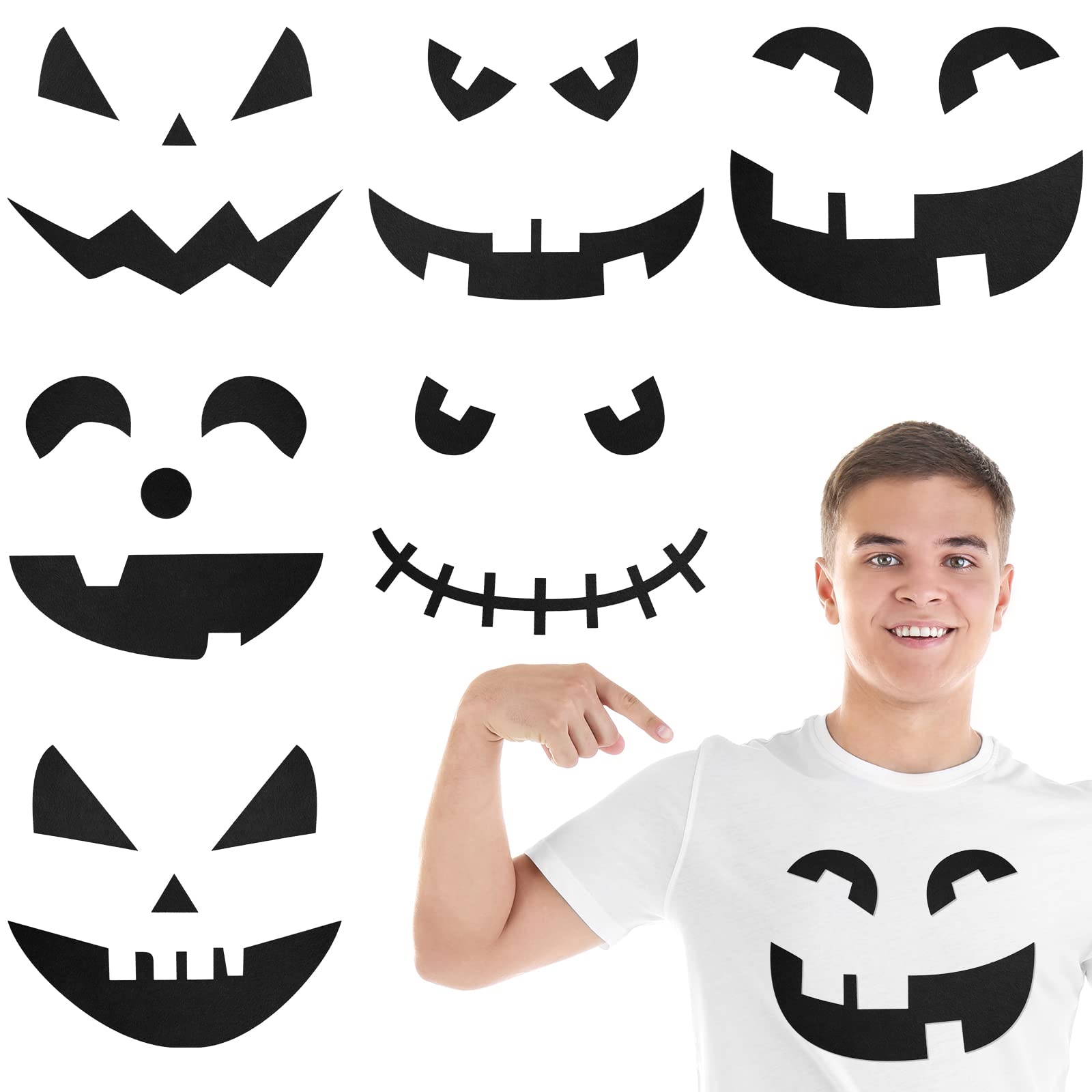 Photo 1 of 6 Sheets Halloween Adhesive Felt Sticker Pumpkin Ghost Stickers Classic Pumpkin Expressions Face Clothes Stickers Decoration Style Felt Pad for Halloween DIY Projects Costume Party Decor(Black)