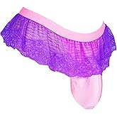 GENEMEN Mens Sissy Skirt Lace Thong Briefs Sexy Lingerie Crossdressers Underwear Panties with Pouch