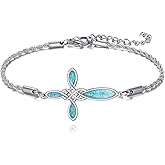 HKPATOP Cross Bracelet 925 Sterling Silver Turquoise Celtic Knot Cross Bracelet Infinity Celtics Irish Religious Jewelry for Women