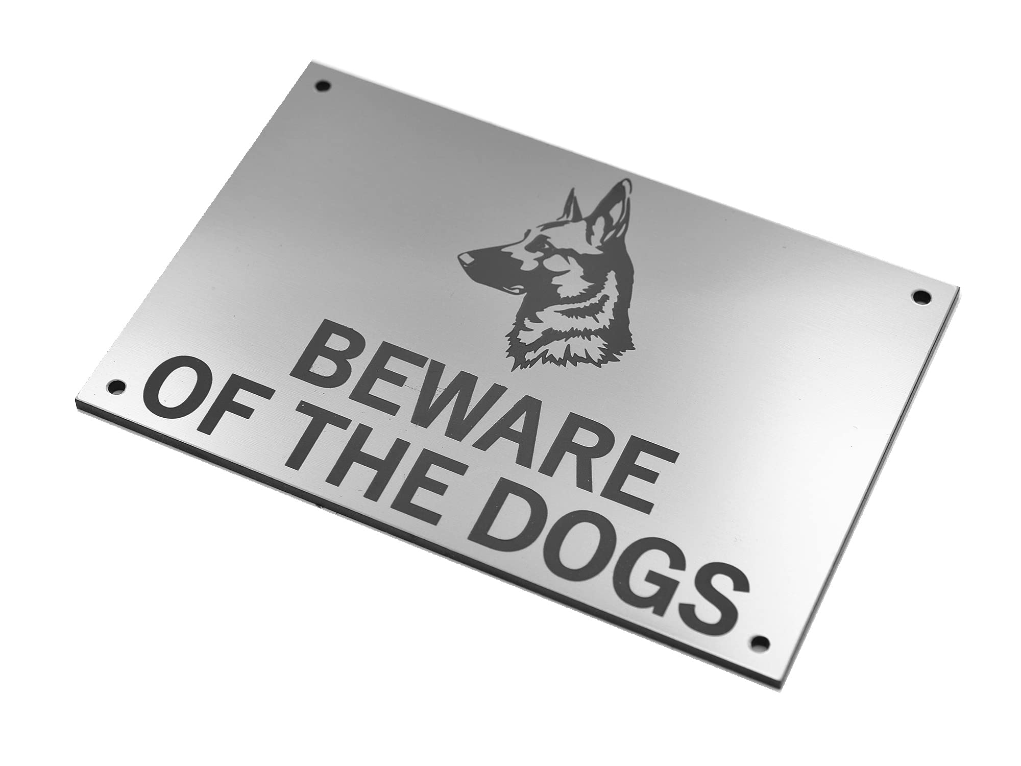 Beware of the Dogs Sign - Easy to See Warning, Indoor/Outdoor Notice, Deterrent Sign (Large DOGS, Silver German Shepherd)