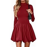 Wenrine Women Long Sleeve Bubble Mini Dress Bodycon Mock Neck Casual 2025 Cocktail Club Party Dresses