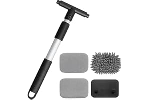 TNAIYH Car Windshield Cleaner Tool, Extendable Handle Rectangular Vehicle Window Cleaner with 3 Washable and Reusable Microfiber Pads, Auto Windscreen Cleaning Tool, Universal Fit