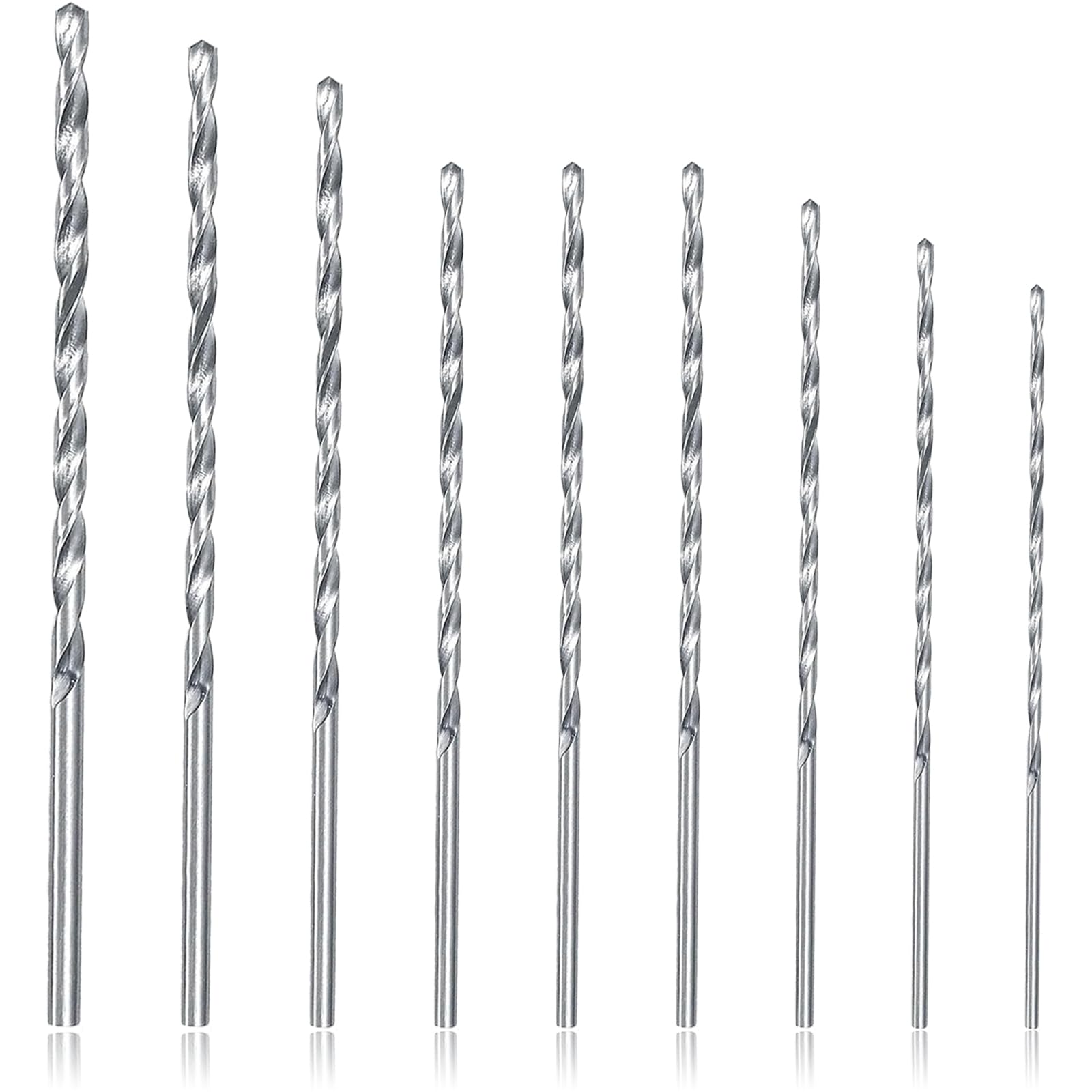Aswewamt 9 Pcs Long Wood Drill Bits, 60mm-100mm, HSS, Twist, Straight Shank, 1mm-3mm, 9 Count, Wood Drill Bit Set