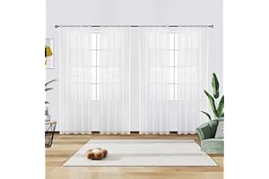 youleyar Solid Sheer Rod Pocket Curtain Voile Draperies 4 Panels White Beige Black Grey Ivory 52 Inch Width 84 Inch Long for Kitchen Bedroom Children Living Room Yard(White,52" Wｘ84 L)