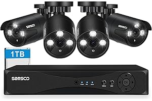 [True HD] SANSCO Wired Security Camera System, 2K 8CH DVR Recorder with 1TB Hard Drive, 4x2MP CCTV Surveillance Cameras - No Monthly Fee, 24/7 Coutinuous & Motion Recording, Waterproof, Black