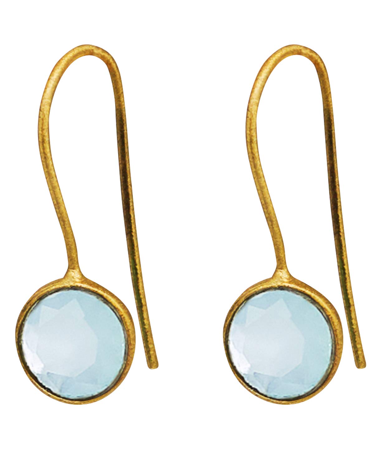 Brass earrings plated in 18K gold with Aqua Chalcedony semi-precious stone – Earrings with natural gemstones turquoise blue sky blue – Gold jewelry with Aquamarine gems for women
