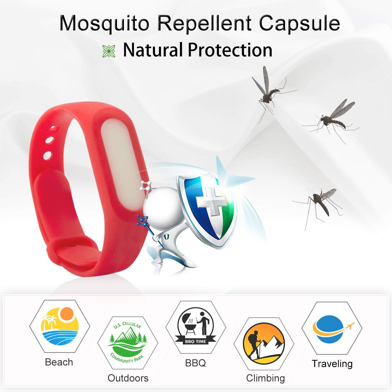 5pcs Mosquito Repellent Bands, 100% Natural Deet-free Wristbands, Reusable Waterproof Travel Insect Repellent Bracelets for Camping, Jogging, Hiking, Fishing
