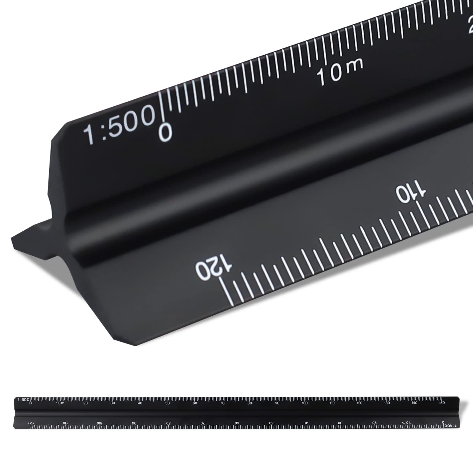 Scale Ruler 30cm, Triangular Metal Ruler for Architects 1:100, 1:200, 1:250, 1:300, 1:400, 1:500 (Black) — image 1