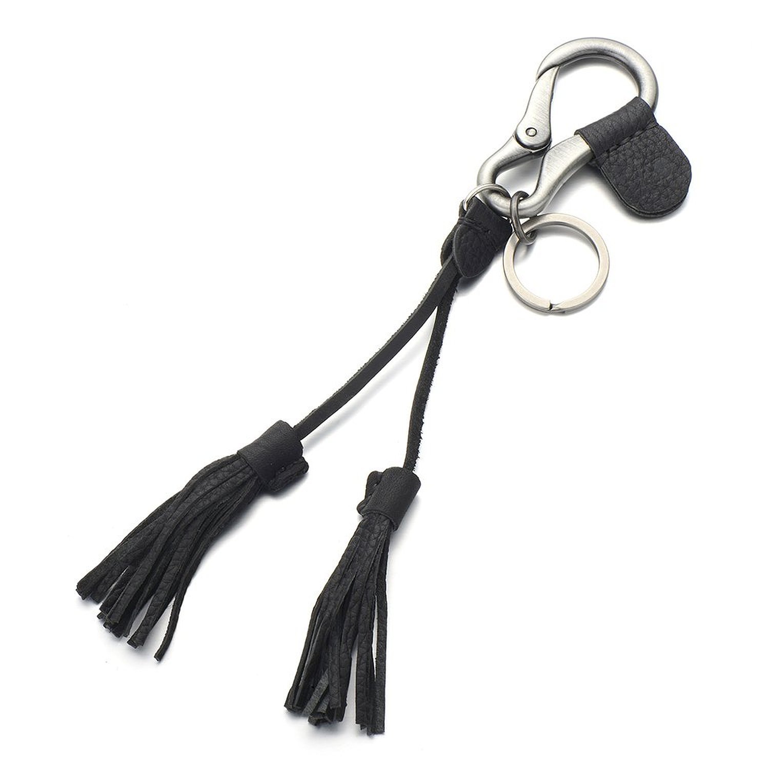 Long Black Leather Tassel Belt Loop Keychain Key Holder Key Ring for