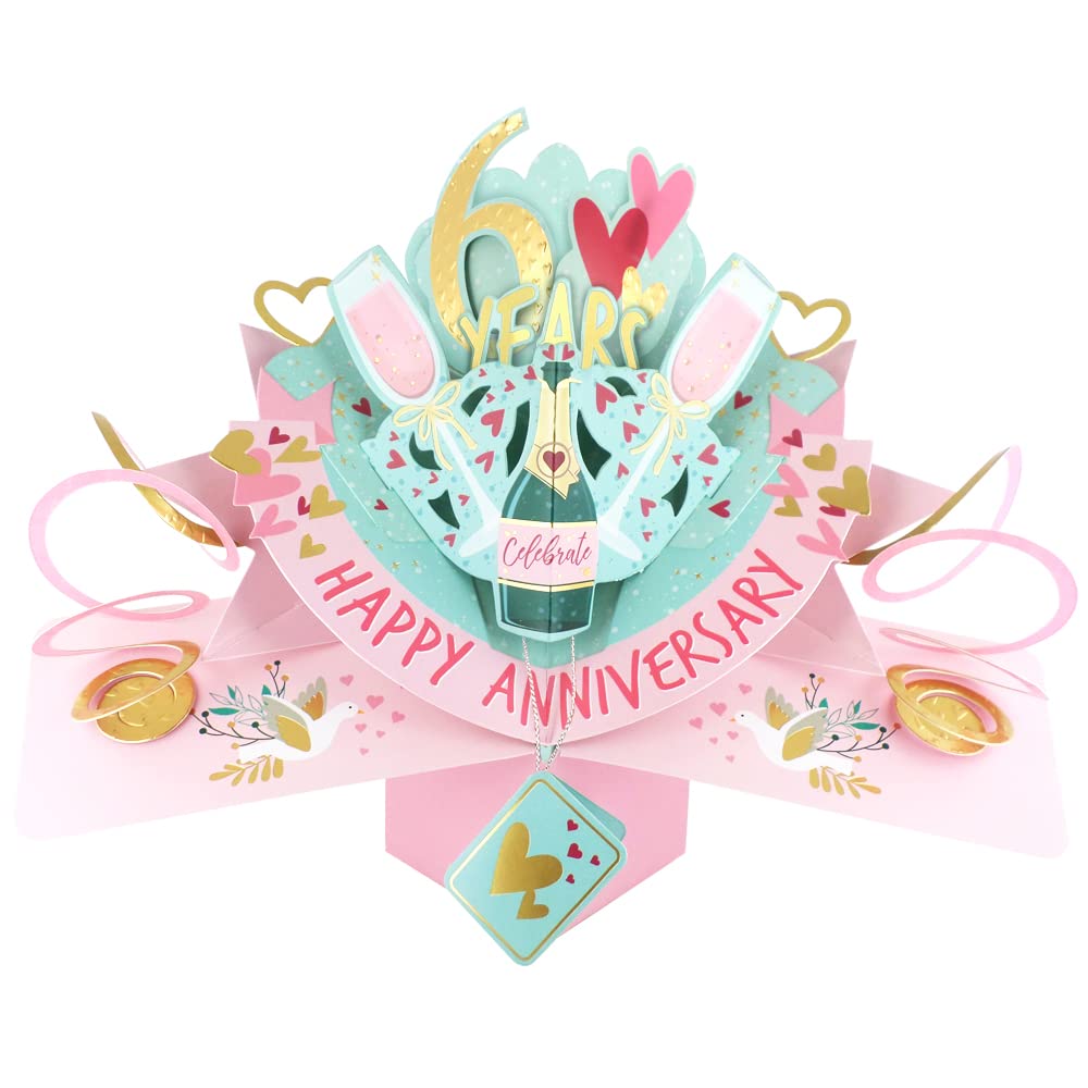 6 Years Happy 6th Anniversary Pop-Up Greeting Card Love Kate's 3D Pop Up Cards POP216MC6
