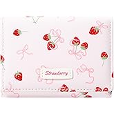 Modacarry Small Cute Wallet with Strawberry Coquette Bow Print ID Credit Card Holder for Women Girls (PINK)