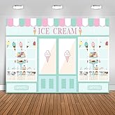 Mocsicka Ice Cream Shoppe Backdrop Sweet Shoppe Girl Birthday Background Ice Cream Palor Dessert Shop Birthday Party Decoration Banner Photo Booth Props (7x5ft)