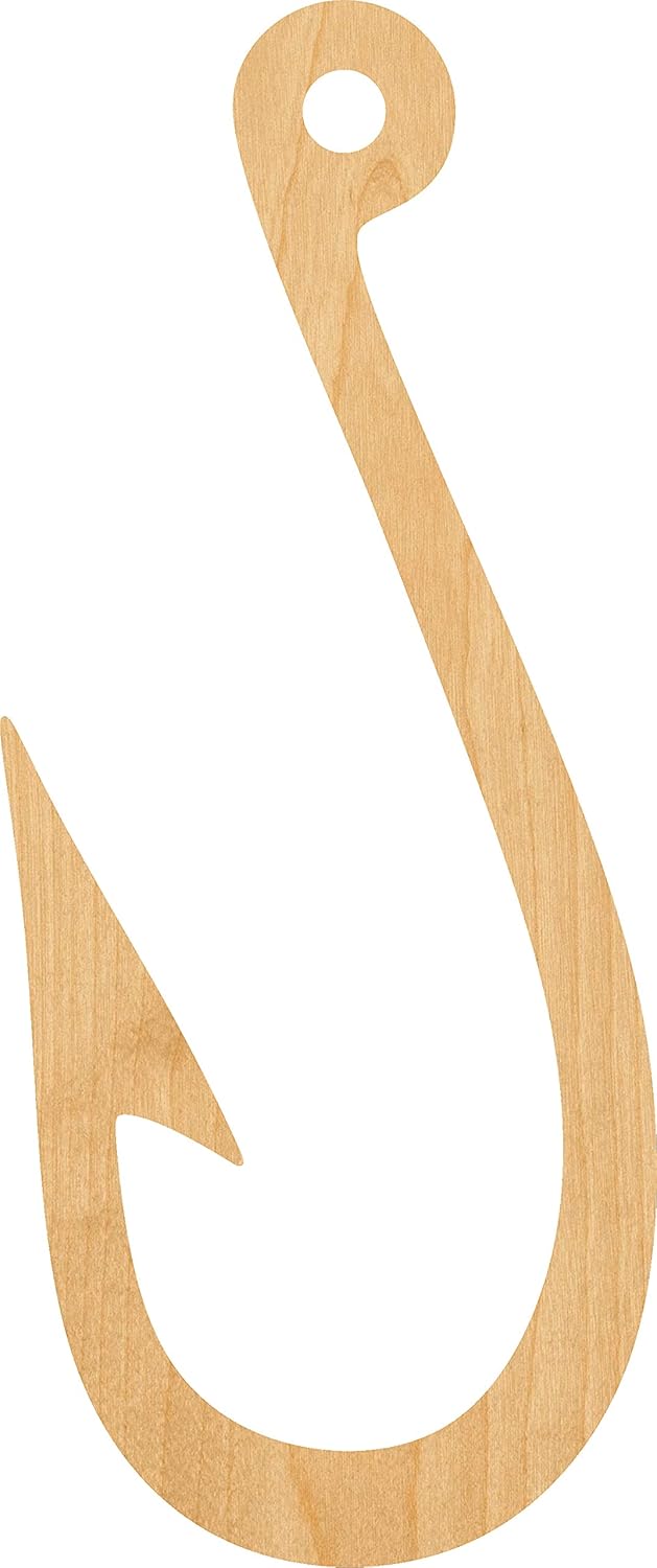 Mixed Media - Fish Hook Laser Cut Out Wood Shape Craft Supply - 4 Inch